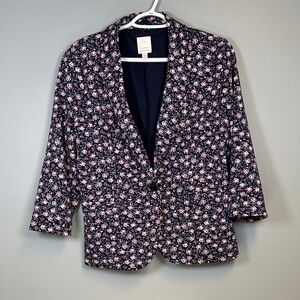 LC Lauren Conrad Navy and Pink Floral Blazer womens Size medium